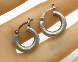 Atl 925 Sterling Silver - Vintage Small Size Cylindrical Hoop Earrings - E2381
