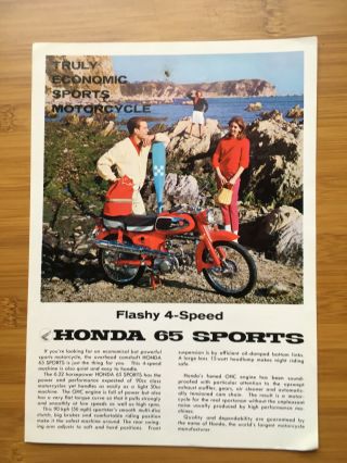 Rare Brochure Honda S 65 Sports Motorcycle Vintage Barn Find Parts Classic 1965