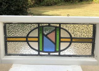 Old Vintage English Leaded Stained Glass Window Gorgeous Abstract 22x10