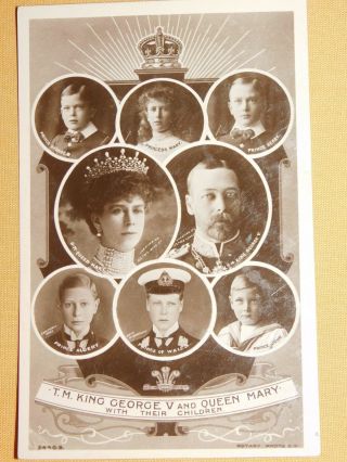 Vintage Real Photo Postcard T M King George V & Queen Mary With Children