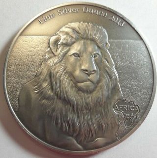 2013 Gabon 1000 Francs Lion Antique Finish 1 Oz.  999 Silver Coin Bu