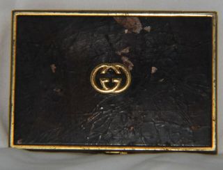 Vintage Gucci Double Gg Brown Enamel & Gold Cigarette Case