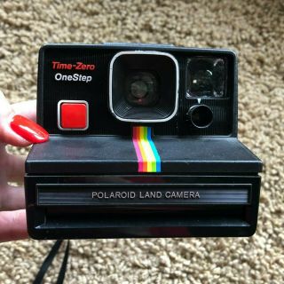 Polaroid Time - Zero Onestep - Black With Rainbow - Land Camera Vintage -