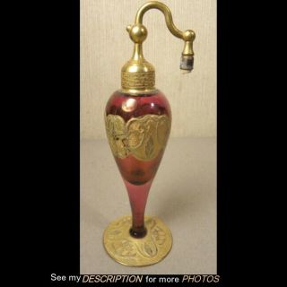 Antique 1920s Devilbiss Perfume Atomizer Bottle Ruby & Heavy Gold Encrusted