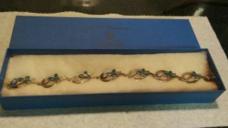 Vintage Signed Taxco Mexico 925 Sterling Silver Turquoise Inlay Link Bracelet
