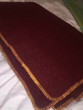Bloomfield 100 Thick Wool Blanket Throw Burgundy Red Vtg Made Usa Rare Antique