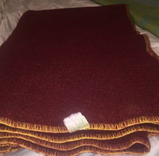 Bloomfield 100 Thick Wool Blanket Throw Burgundy Red Vtg Made USA Rare Antique 2