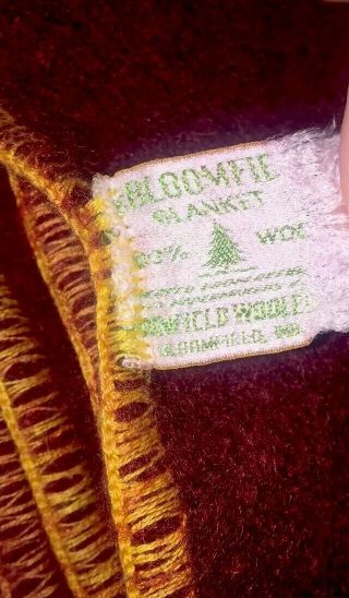 Bloomfield 100 Thick Wool Blanket Throw Burgundy Red Vtg Made USA Rare Antique 3