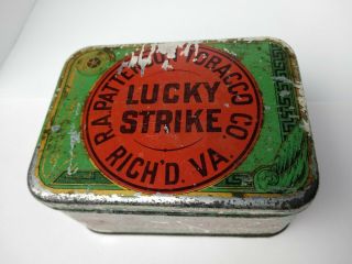 Vintage Lucky Strike Cigarettes Cut Plug Metal Tin Tobacco Box & Tax Sticker