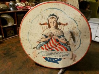 Vintage Antique Betsy Ross Large Round Tin Early Pledge Of Allegiance