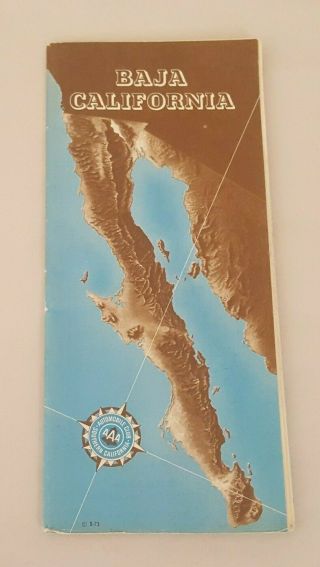 Baja California Mexico Folding Map 1973 Automobile Club Color Double - Sided