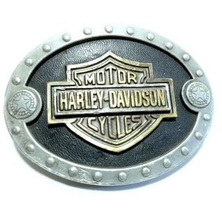 Vtg 1996 Harley Davidson Motorcycle Traditional Bar Shield Logo Oval Belt Buckle