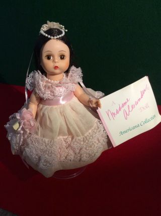 Vintage Madame Alexander Brunette Pink Flower Girl Doll With Stand