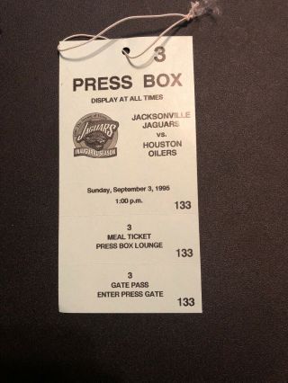 Complete Press Box Ticket Jacksonville Jaguars Vs Houston Oilers 1995