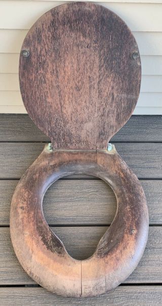Vtg Antique Salvaged Solid Wood Toilet Seat Restoration Project Oak