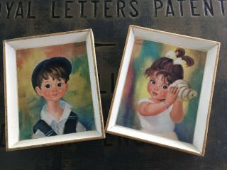 2 Small Vintage Retro Kitsch Framed Picture Boy And Girl By Pikkaplak