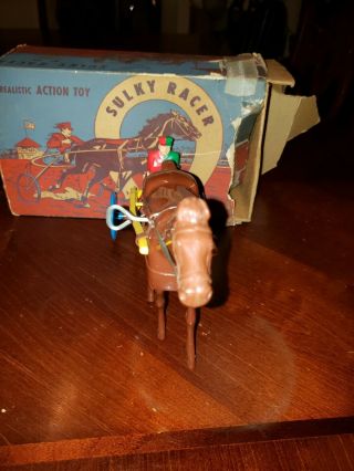 Vintage Sulky Racer Plastic Wind - Up Toy Wolverine Horse Jockey