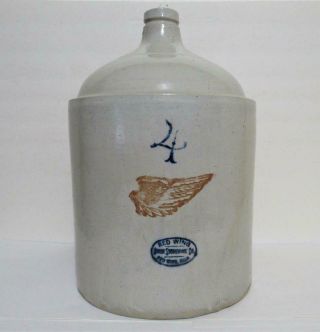 Red Wing Large Wing 4 Gallon Crock Jug Stoneware Pottery Vintage Antique