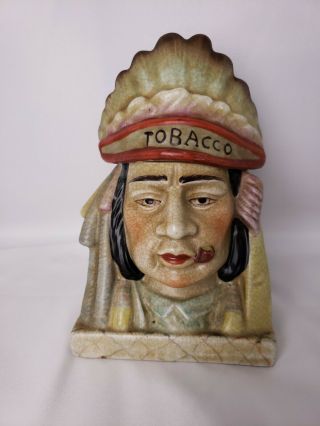 Native American Indian Chief Figural Head Tobacco Jar Humidor