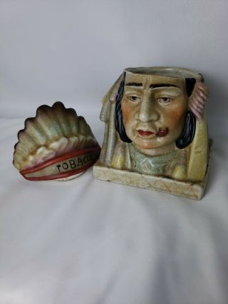 Native American Indian Chief Figural Head Tobacco Jar Humidor 3