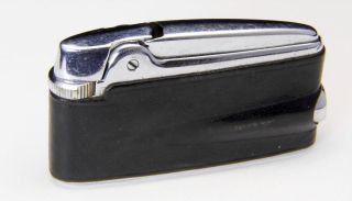 Vintage Ronson Varaflame Adonis Stainless Steel & Black Refillable Lighter