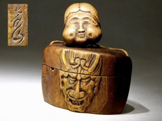 Signed Netsuke W Tonkotsu Tobbaco Box Inro 19thc Japanese Edo Antique
