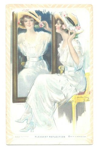 Two Vintage 30s 40S 4.  5 X 7 Blotters Girl under Moon and Mirror Hamilton King 2