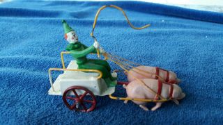 Vintage Lead And Tin Circus Pig Drawn Cart With Clown Big Top Toy Co.  Wagon