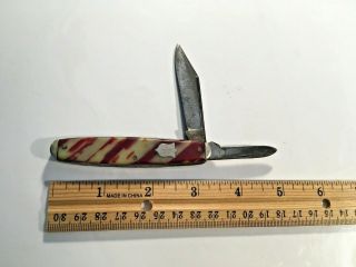 Vintage Kent Pocket Knife Peppermint (red - White) Celluloid Handle 2 Blades