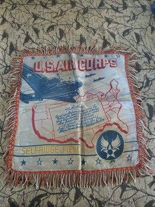 Vtg Ww2 Wwii Military Pillow Sham Cover Selfridge Field U.  S.  Air Corps