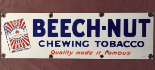 Vintage Lorillard’s Beech - Nut Chewing Tobacco 30”x9” Porcelain Enamel Sign.