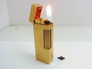 Dunhill Rollagas Lighter Gold Plated Gas Leaks W/4p O - Rings Auth Swiss (a