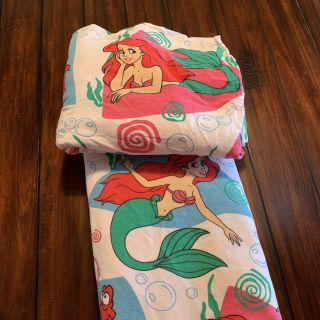 Vintage Disney The Little Mermaid Ariel Twin Flat Fitted Flannel Sheet Set