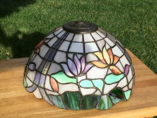 Vintage Tiffany Style Leaded Floral Lamp Shade Stained Glass 12 Inch