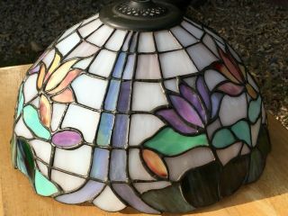 Vintage Tiffany Style Leaded Floral Lamp Shade Stained Glass 12 inch 2