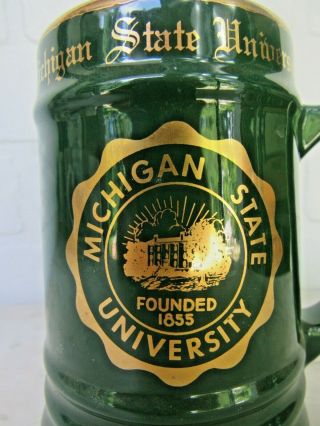 Vintage Michigan State University Vintage Ceramic Beer Stein Mug Green Gold Trim