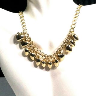 Vintage Gold Tone Chain Link Necklace Choker 18 " W Dangle Heart Charm Pendant