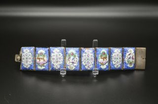 Rare Antique Persian Hand Painted Story Panel Silver Bracelet