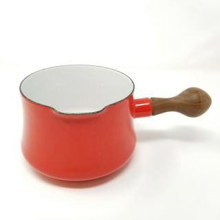 Vintage Dansk Designs France Ihq Red Enamel Sauce Pot With Wooden Handle