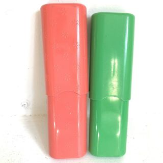 Vtg Tampax Tampon Holders Pair Pink Flowers Green Hard Plastic 5” Case (2) 3