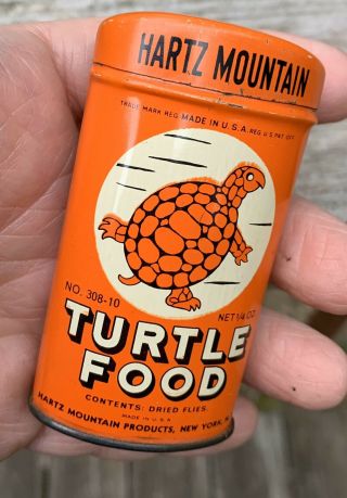Vintage Hartz Mountain Turtle Food Orange Tin