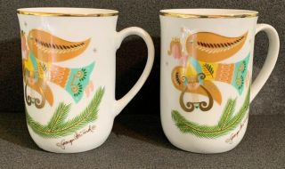 Georges Briard Mid - Century Modern Gold Christmas Fantasy Angel Mugs (2) Vintage