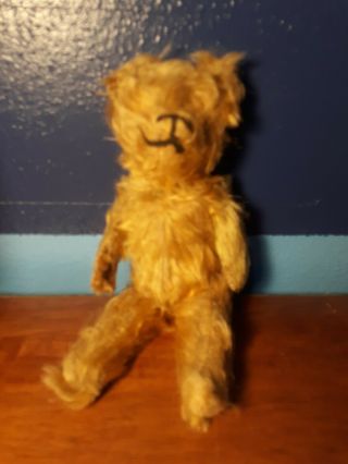 10 " Antique Early 1900s American Teddy Bear Mohair Jointed Straw.  Handmade?