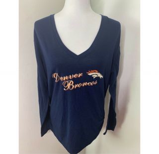 Nfl Apparel Women’s Xl Blue Orange Denver Broncos V Neck Top Long Sleeve Tshirt