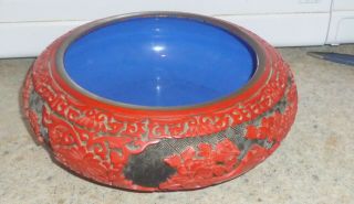 Fine Large Antique Chinese Cinnabar & Enamel Decorated Bowl