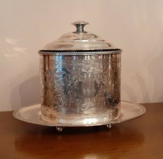 Antique Barker Ellis Silver Plated Ornate Engraved Footed Oval Tea/biscuit Caddy