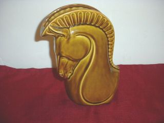 Mid - Century 10 1/2 " High Ceramic Trojan Horse Head Pottery Vase Maker Unknown.