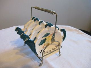 Vintage Set Of (4) Ceramic Tea Bag Holders With Caddy