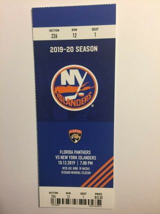 York Islanders Vs Florida Panthers October 12,  2019 Ticket Stub
