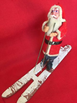 Vintage Christmas Occupied Japan Paper Mache Santa On Skis